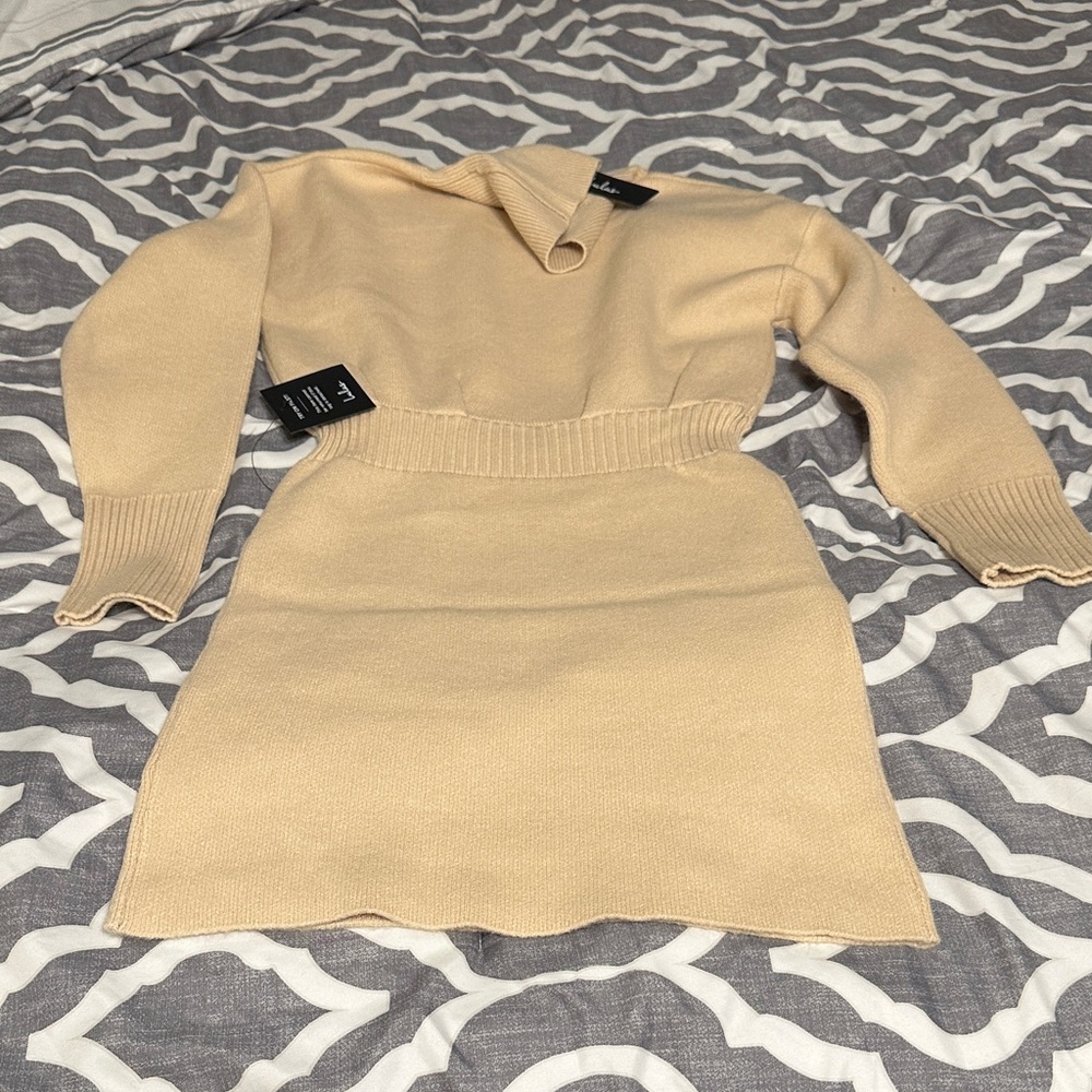 Lulu's Cream Cowl Neck Sweater Dress